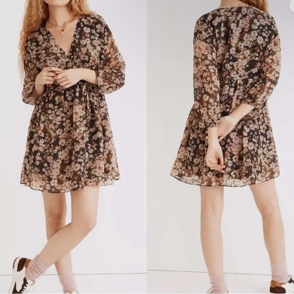 Madewell daisy floral mini flowy wrap dress